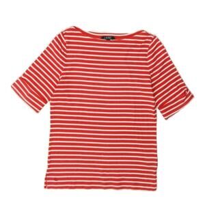 Lauren Ralph Lauren Women's Red White Short Sleeved Cuffed Striped Top XL